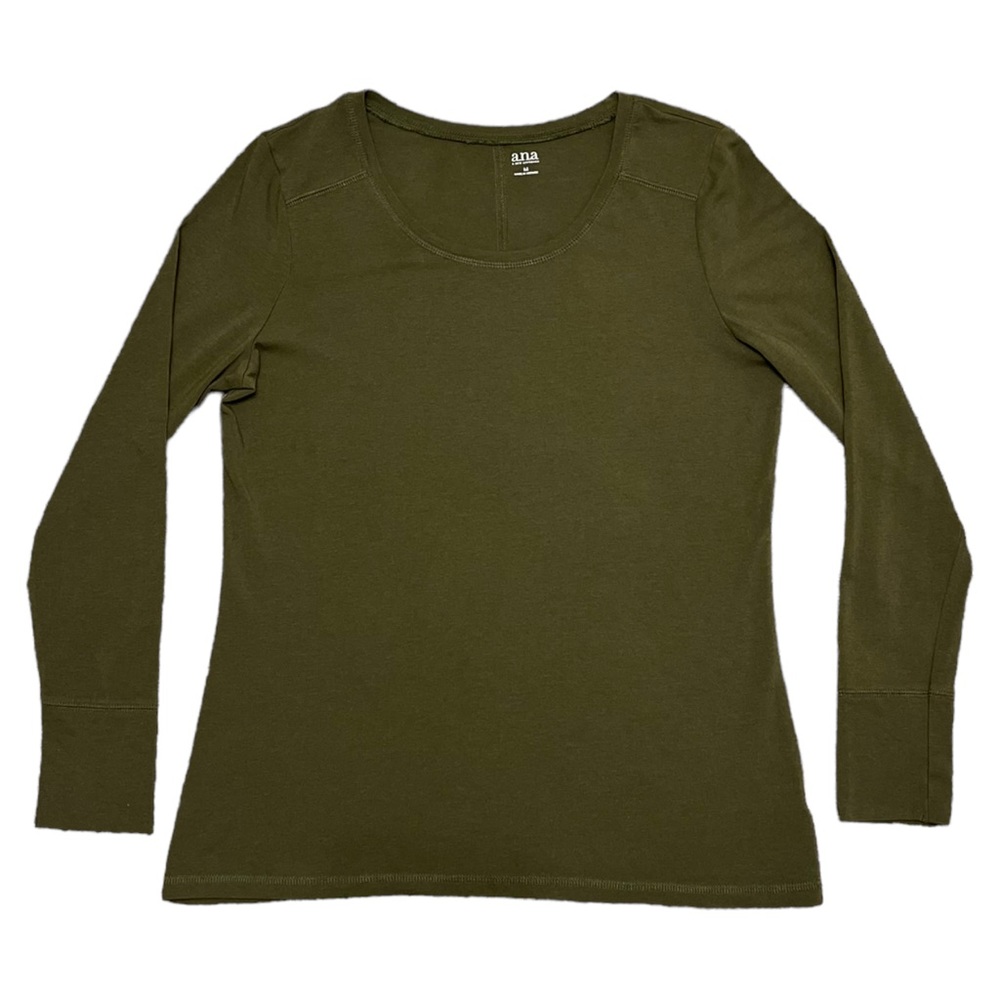 a.n.a. Olive Green Crew Neck Long-Sleeve T-Shirt